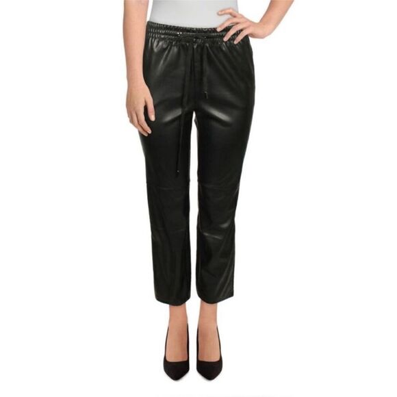 Proenza Schouler Womens Black Faux Leather Seamed Straight Leg Pants NWT - Picture 2 of 4